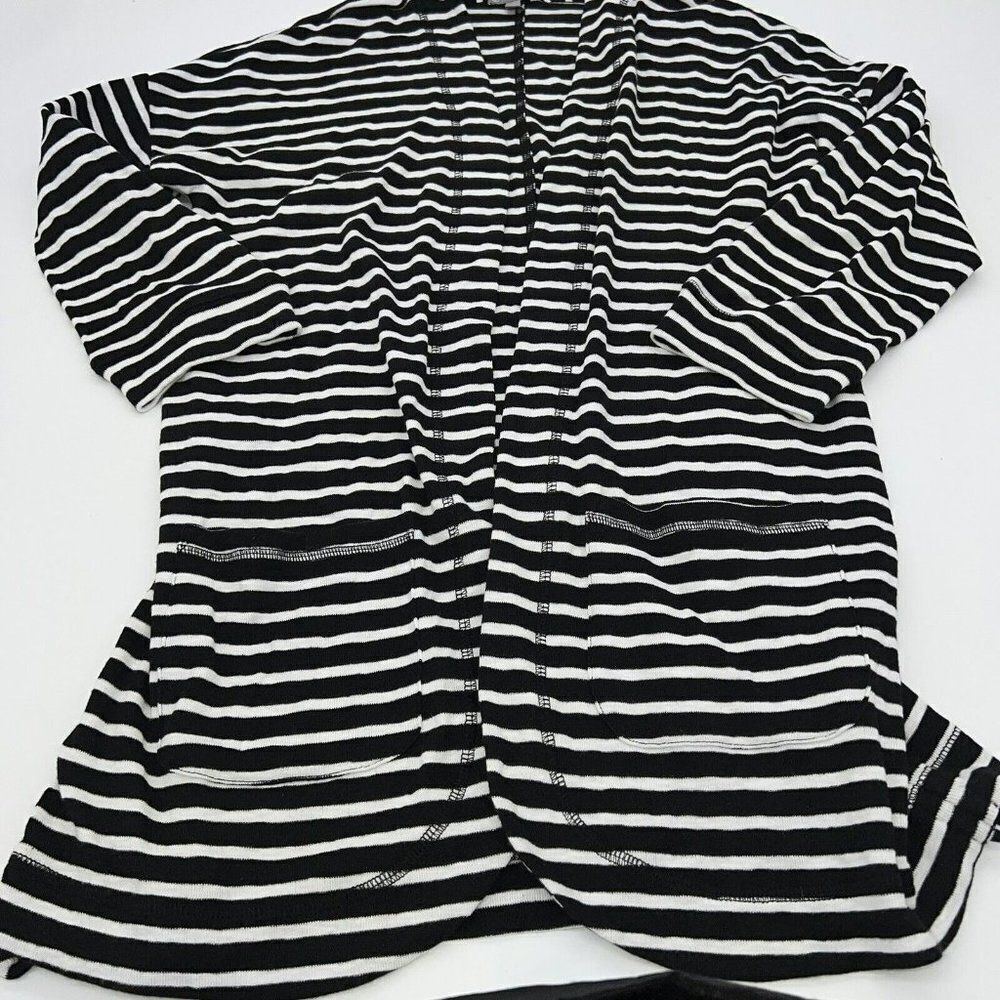 T By Talbots Size Small Black/White Striped Open … - image 1